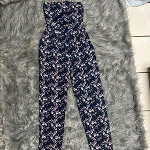 flower print strapless jumpsuit